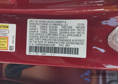 2024 Honda Cr-V Sport Touring z USA, uszkodzony, nr VIN 7FARS6H90RE072987